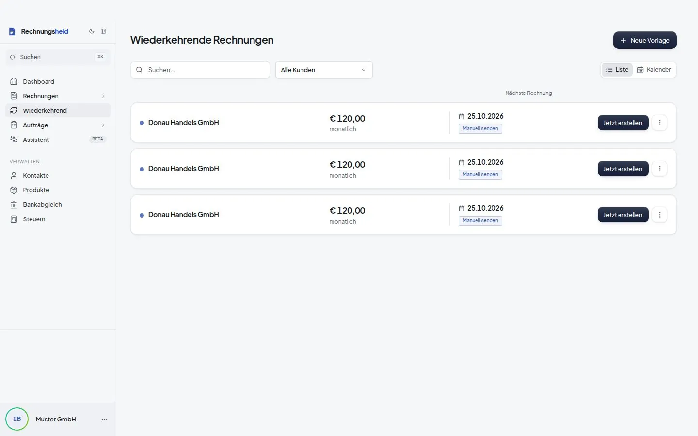 Wiederkehrende Rechnungen in Rechnungsheld