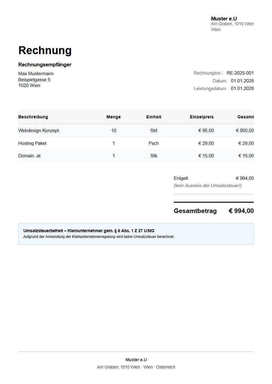 Klassische Rechnungsvorlage